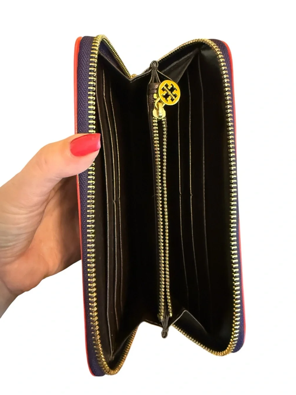 Tory Burch Patent Leather Purple and Red Long Zip-Around Wallet